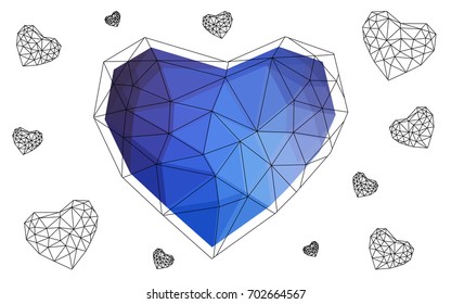 Light Pink, Blue vector love background with heart. Paper note. Valentine's greeting polygonal card. Triangular illustration for your business. Stock template for your design.