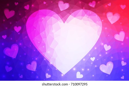 Light Pink, Blue vector love background with heart. Paper note. Valentine's greeting polygonal card. Triangular illustration for your business. Stock template for your design.