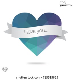 Light Pink, Blue vector love background with heart. Paper note. Valentine's greeting polygonal card. Triangular illustration for your business. Stock template for your design.