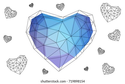 Light Pink, Blue vector love background with heart. Paper note. Valentine's greeting polygonal card. Triangular illustration for your business. Stock template for your design.