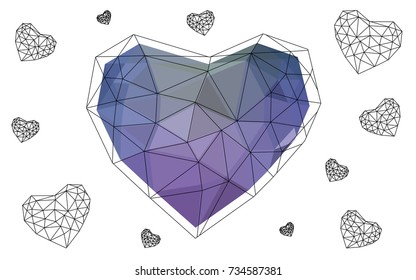 Light Pink, Blue vector love background with heart. Paper note. Valentine's greeting polygonal card. Triangular illustration for your business. Stock template for your design.