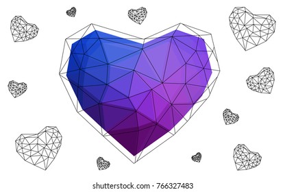 Light Pink, Blue vector love background with heart. Paper note. Valentine's greeting polygonal card. Triangular illustration for your business. Stock template for your design.
