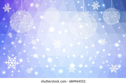Light Pink Blue vector low poly crystal background with snowflakes. Polygon christmas design pattern . Low poly illustration of New Year celebration.