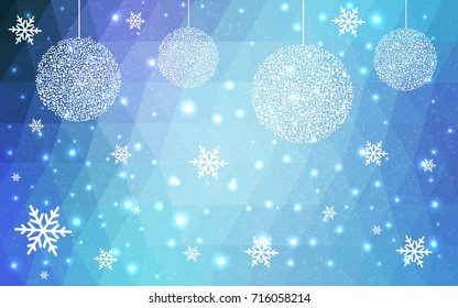 Light Pink Blue vector low poly crystal background with snowflakes. Polygon christmas design pattern . Low poly illustration of New Year celebration.