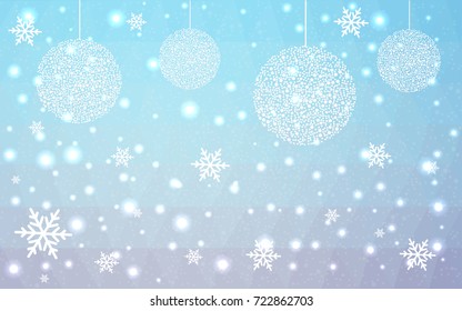 Light Pink Blue vector low poly crystal background with snowflakes. Polygon christmas design pattern . Low poly illustration of New Year celebration.