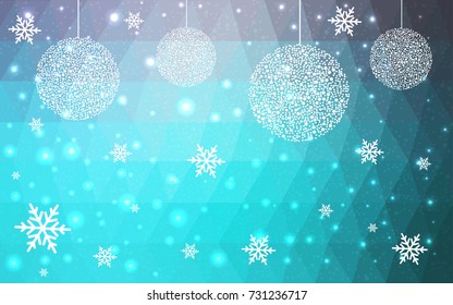 Light Pink Blue vector low poly crystal background with snowflakes. Polygon christmas design pattern . Low poly illustration of New Year celebration.