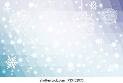 Light Pink Blue vector low poly crystal background with snowflakes. Polygon christmas design pattern . Low poly illustration of New Year celebration.