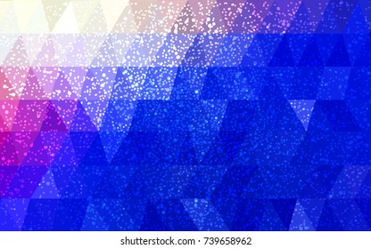 Light Pink, Blue vector low poly crystal background with snowflakes. Polygon christmas design pattern . Low poly illustration of New Year celebration.