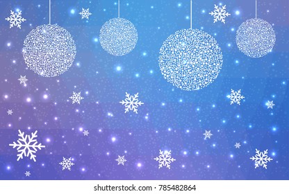 Light Pink Blue vector low poly crystal background with snowflakes. Polygon christmas design pattern . Low poly illustration of New Year celebration.