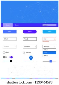Light Pink, Blue vector Material Design Kit with lines, circles. Ui Ux kit with colorful polygonal background in its header. Modern template for your landing page.