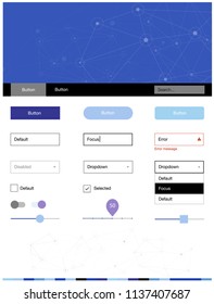 Light Pink, Blue vector Material Design Kit with lines, circles. Ui Ux kit with colorful polygonal background in its header. This sample is for your landing page.