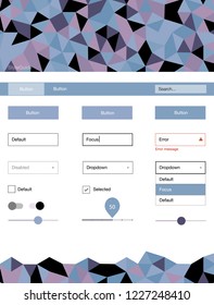 Light Pink, Blue vector Material Design Kit with lines. Web ui kit with abstract gradient triangles in its header. Modern template for your landing page.