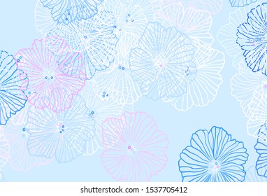 Light Pink, Blue vector natural artwork with leaves. An elegant bright illustration with flowers. New template for your design.