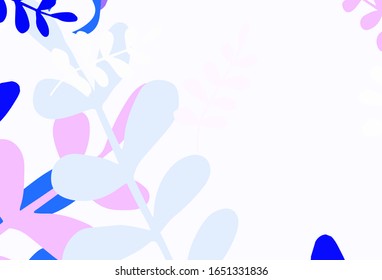 Light Pink, Blue vector natural backdrop with leaves. leaves on elegant natural pattern with gradient. New template for your design.