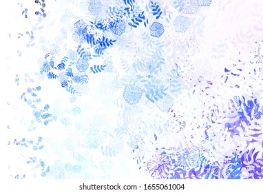 Light Pink, Blue vector natural artwork with leaves, flowers. Glitter abstract illustration with leaves and flowers. Hand painted design for web, leaflets.
