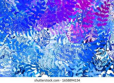 Light Pink, Blue vector natural artwork with leaves, flowers. Sketchy doodles on white background. Template for backgrounds of cell phones.