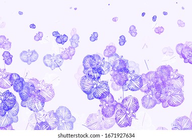 Light Pink, Blue vector natural pattern with flowers. Flowers in natural style on white background. Textured pattern for websites, banners.