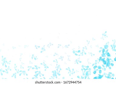 Hellrosa, Blaue Vektorillustration Naturmuster mit Blättern, Blumen. Farbige Illustration im Doodle-Stil mit Blättern, Blumen. Muster für Kopf der Websites, Designs.