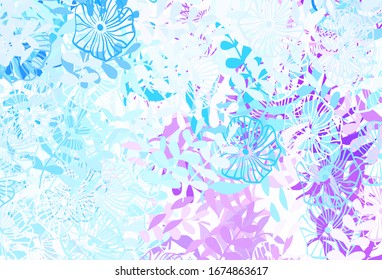 Light Pink, Blue vector natural background with leaves, flowers. Doodle illustration of leaves and flowers in Origami style. The best design for your business.