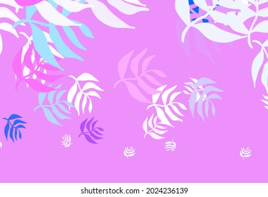 Light Pink, Blue vector natural backdrop with leaves. A vague abstract illustration with leaves in doodles style. New template for your brand book.