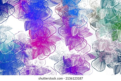 Light Pink, Blue vector natural backdrop with flowers. Flowers in natural style on white background. Hand painted design for web, leaflets.