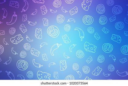 Light Pink, Blue vector pattern with fresh ingredients. Decorative shining illustration with food on abstract template. Pattern for menu of cafes, bars, restaurants.