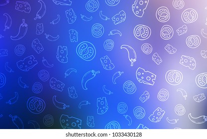 Light Pink, Blue vector pattern with fresh ingredients. Illustration with set of fresh food in doodle style. Pattern for ads of breakfast, lunch, dinner.