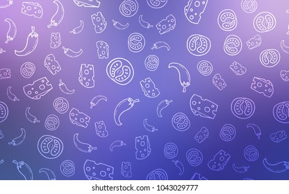 Light Pink, Blue vector pattern with fresh ingredients. Illustration with set of fresh food in doodle style. Pattern for menu of cafes, bars, restaurants.