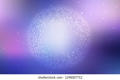 Light Pink, Blue vector pattern with night sky stars. Shining illustration with sky stars on abstract template. Best design for your ad, poster, banner.