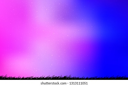 Light Pink, Blue vector pattern with night sky stars. Shining illustration with sky stars on abstract template. Pattern for astronomy websites.