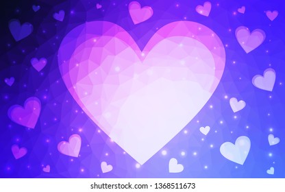 Light Pink, Blue vector  pattern with colorful hearts. Glitter abstract illustration with colorful hearts in romantic style. Design for ad, poster, banner of Valentine Day.