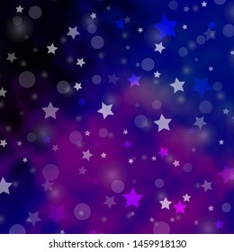 Light Pink, Blue vector pattern with circles, stars. Colorful disks, stars on simple gradient background. Design for textile, fabric, wallpapers.