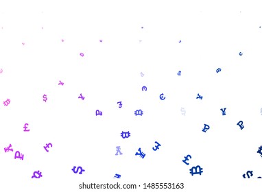 Light Pink, Blue vector pattern with symbols of currency. Shining illustration with signs of currency on abstract template. Design for business advert of economic, wealth.