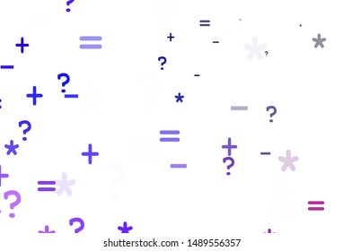 Light Pink, Blue vector pattern with Digit symbols. Illustration with Numeral symbols on abstract template. Pattern for school, grammar websites.