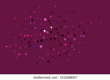 Light Pink, Blue vector pattern with symbol of cards. Shining illustration with hearts, spades, clubs, diamonds. Pattern for booklets, leaflets of gambling houses.