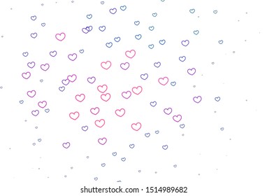 Light Pink, Blue vector pattern with colorful hearts. Blurred decorative design in doodle style with hearts. Pattern for marriage gifts, congratulations.