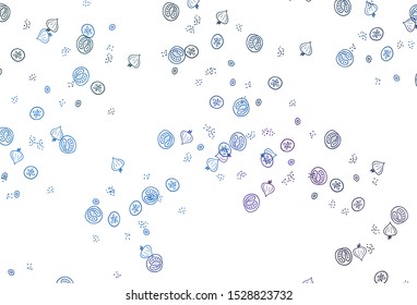 Light Pink, Blue vector pattern with fresh ingredients. Beautiful colorful illustration with food in doodle style. Doodle design for your business advert of cafes.