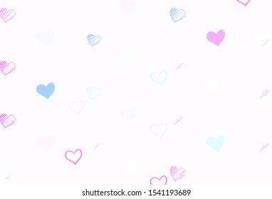 Light Pink, Blue vector pattern with colorful hearts. Hearts on blurred abstract background with colorful gradient. Pattern for carnival, festival romantic leaflets.