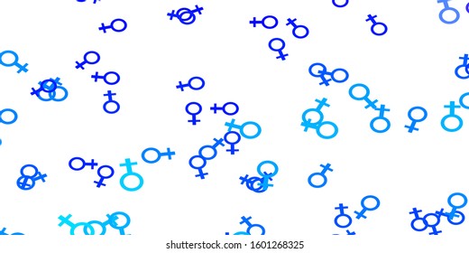 Light Pink, Blue vector pattern with feminism elements. Illustration with signs of women's strength and power. Sample for your web designers.