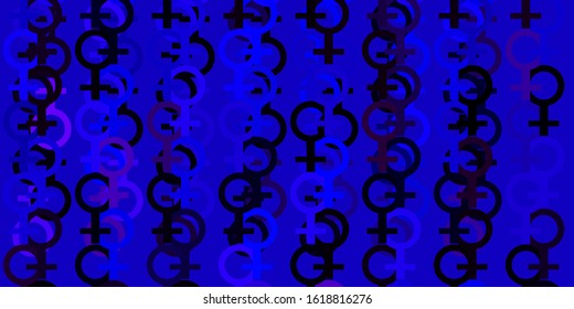 Light Pink, Blue vector pattern with feminism elements. Colorful illustration with gradient feminism shapes. Background for International Women’s Day.