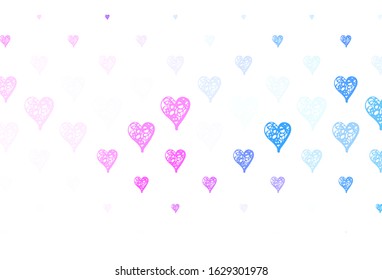 Light Pink, Blue vector pattern with colorful hearts. Smart illustration with gradient hearts in valentine style. Design for a business advert of anniversary.