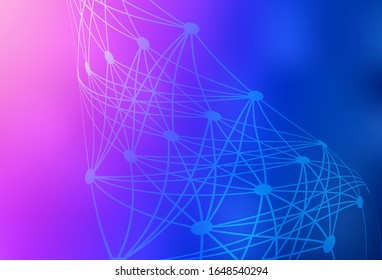 Light Pink, Blue vector pattern with artificial intelligence network. Colored AI structure with gradient lines and dots. Smart design for promotion of bid data.