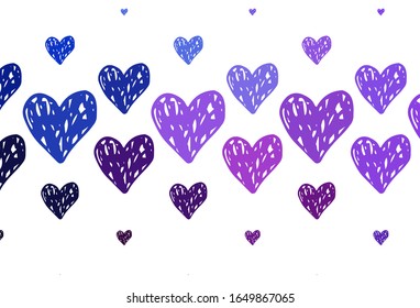 Light Pink, Blue vector pattern with colorful hearts. Illustration with shapes of gradient hearts on blur backdrop. Design for celebrating of Valentine Day.