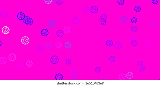 Light Pink, Blue vector pattern with magic elements. Colorful mystic symbols with a gradient in ancient style. Background for esoteric, mystic designs.