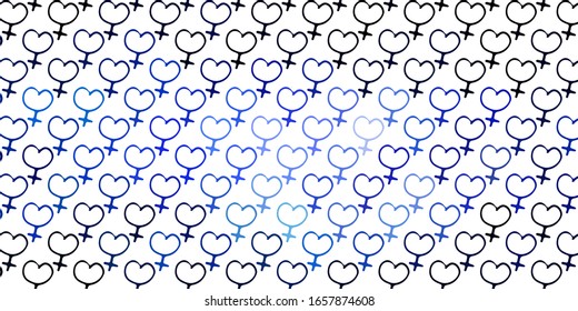 Light Pink, Blue vector pattern with feminism elements. Simple design in abstract style with women’s rights activism. Background for International Women’s Day.