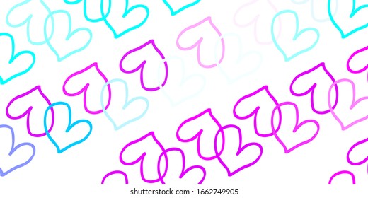 Light Pink, Blue vector pattern with colorful hearts. Blurred decorative design in doodle style with hearts. Pattern for valentine's ad, booklets.