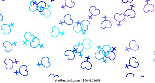 Light Pink, Blue vector pattern with feminism elements. Abstract illustration with a depiction of women's power. Design for International Women’s Day.