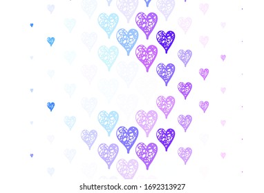 Light Pink, Blue vector pattern with colorful hearts. Beautiful celebration style hearts on abstract illustration. Design for celebrating of Valentine Day.