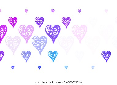 Light Pink, Blue vector pattern with colorful hearts. Shining illustration with hearts on abstract template. Pattern for valentine's ad, booklets.