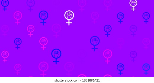 Light Pink, Blue vector pattern with feminism elements. Simple design in abstract style with women rights activism. Elegant design for wallpapers.